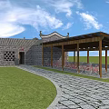 Traditional Chinese Post Station With Stone Walls Covered Porch Gray Tiled Roof And Red Mailboxes