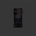 Dark Blue Police Armored Vehicle With Roof Mounted Blue Lights Body Emblem And Muddy Sturdy Design