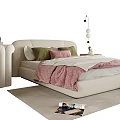 Modern Children's Bed With Green Pink Pillows Pink Blanket Side Table And Floor Lamp