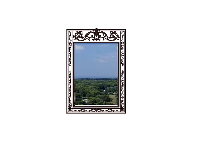 Ornate Framed Mirror Reflecting Scenic Blue Sky And Green Trees View 3d model