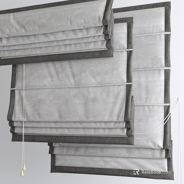 Gray Linen Roman Blinds With Pleated Design For Home Window Decoration 3d model 