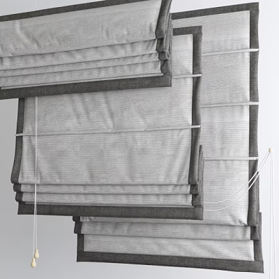 Gray Linen Roman Blinds With Pleated Design For Home Window Decoration 3d model