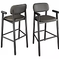 Two Modern Bar Stools With Black Frame Gray Cushion And Armrests 3d model