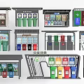 Public Waste Sorting Facilities With Color Coded Trash Bins And Information Signage 3d model