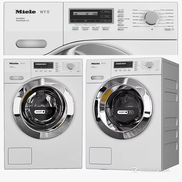 Two Modern Miele Front Load Washing Machines With Digital Control Panels 3d model