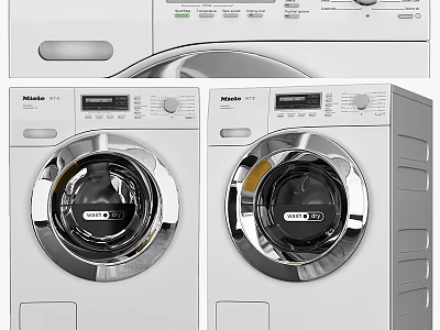 Two Modern Miele Front Load Washing Machines With Digital Control Panels 3d model