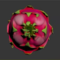 Vibrant Pink Dragon Fruit With Green Leafy Tips On Dark Background