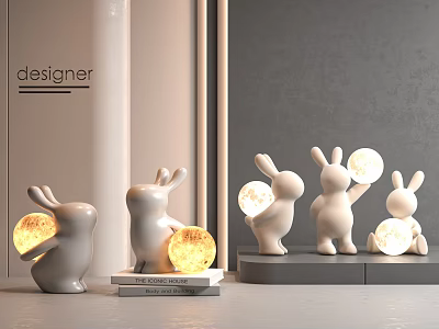 Modern Rabbit Figurine Set With Glowing Balls For Home Decor Ornaments 3d model