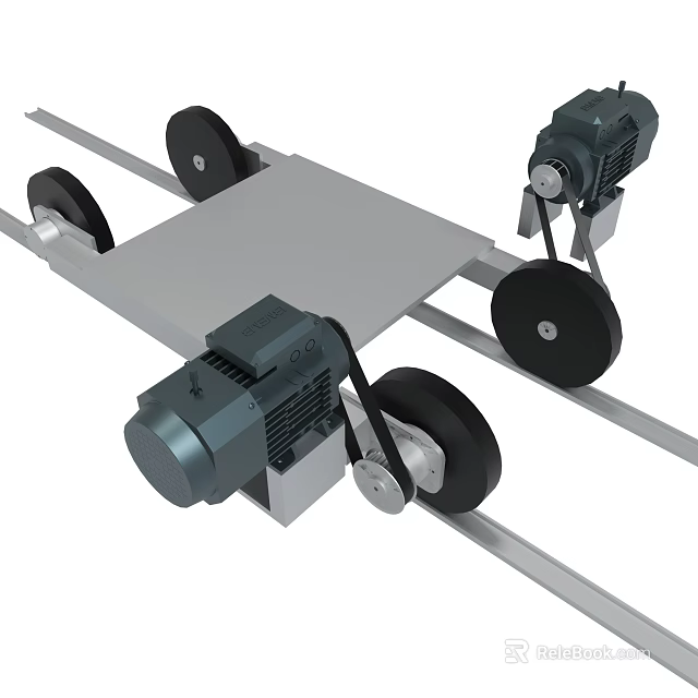 Mechanical Transmission System With Wheels Rails And Motors 3d model