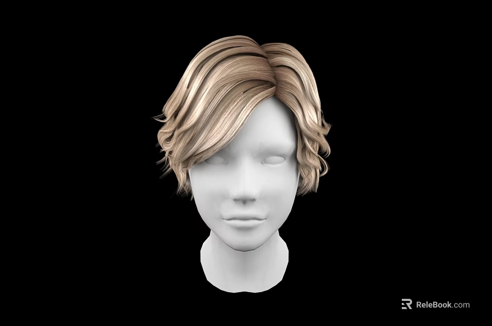 Game Movie Character Head Model Featuring Blonde Brown Wavy Short Hair Black Background 3d model 
