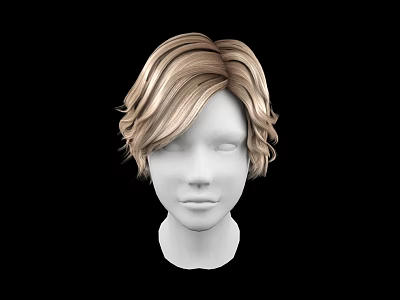 Game Movie Character Head Model Featuring Blonde Brown Wavy Short Hair Black Background 3d model