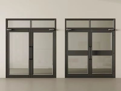 Modern Black Double Doors With Transom Windows And Glass Panels In Metal Frames 3d model