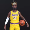Man Wearing Yellow Lakers Jersey Number 23 With Golden Crown Holding Basketball