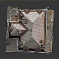 European Style Multi Story Building Model With Pink Roof Yellow Walls And Chimney