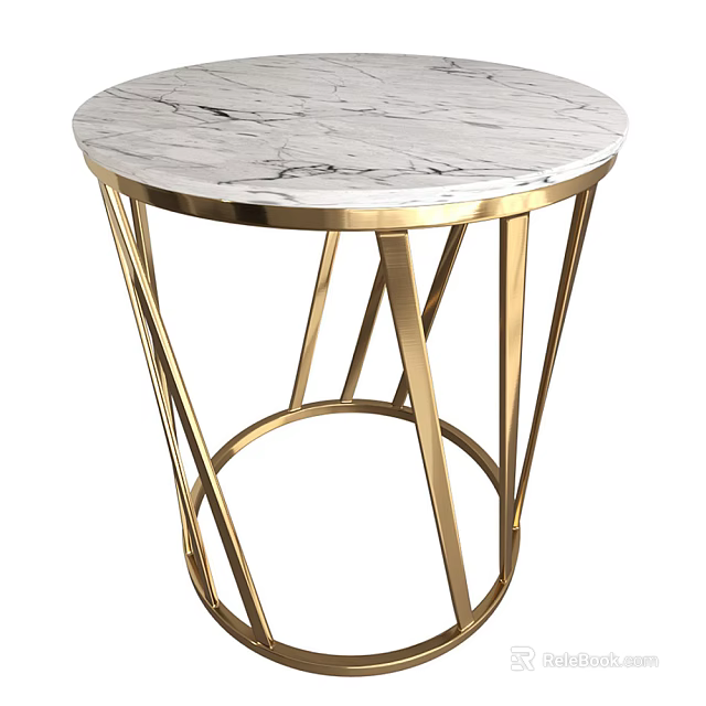 Modern Elegant Coffee Table with White Marble Top and Gold Metal Legs Design 3d model 