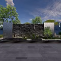 Modern Water Feature Wall With Flowing Water Green Plants And Stone Pavement
