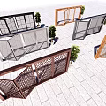 Various Design Folding Doors with Wooden Frames and Metal Grilles for Outdoor Areas