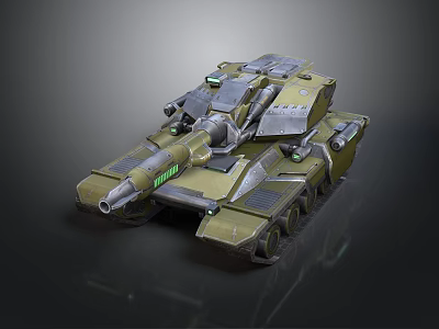 Modern Military Tank With Armored Body Cannon Tracks And Green Lights 3d model