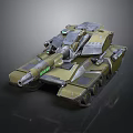 Modern Military Tank With Armored Body Cannon Tracks And Green Lights