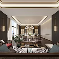 Luxurious Private Box Interior With Sofa Dining Table Chandelier And Large Windows 3d model
