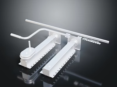 White TRUST Mechanical Components With Long Strip Structures And Holes On Reflective Black Background 3d model