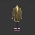 Dark Purple Coat Displayed On White Mannequin With Metal Stand And Gray Background