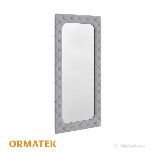 Modern Rectangular Wall Mirror With Gray Diamond Tufted Padded Frame 3d model 