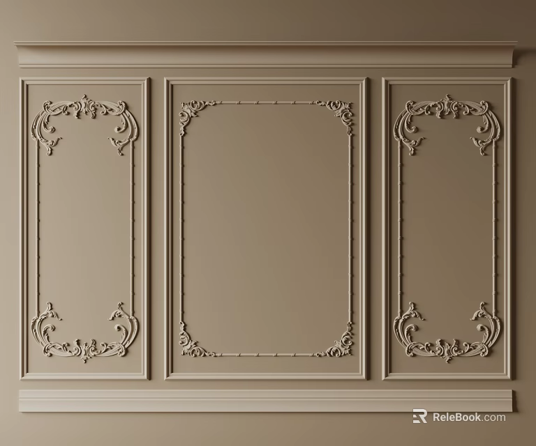 Beige Wall Decorative Panels Featuring Intricate Lines Ornamental Details And Symmetrical Design 3d model 