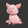 Adorable Pink Cartoon Pig Toy Sitting With Blue Eyes And Happy Smile