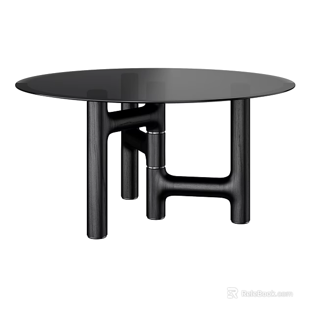 Modern Round Black Table Featuring Unique Wooden Legs And Minimalist Design 3d model 