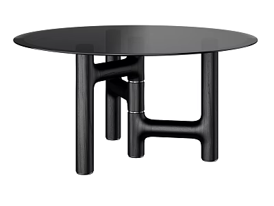 Modern Round Black Table Featuring Unique Wooden Legs And Minimalist Design 3d model