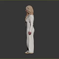 Blonde Woman In White Suit Set With Blazer And Wide Leg Pants On Gray Background