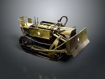 Vintage Military Bulldozer Model With Tracked Undercarriage And Star Insignia 3d model