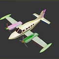 Small White Twin Propeller Airplane With Streamlined Body And Cabin Windows On Gray Reflective Surface