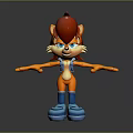 Anthropomorphic Fox Cartoon Character Red Fur Blue Eyes Blue Vest And Shoes Arms Outstretched
