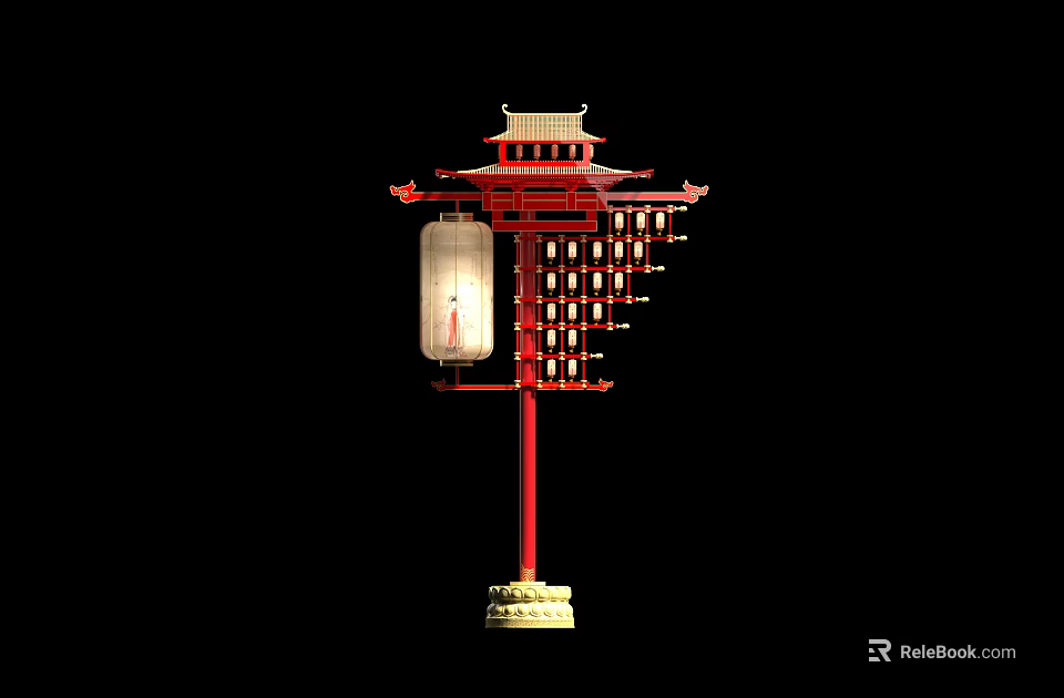 Traditional Chinese Red Outdoor Light With Multi layer Structure And Lantern Design 3d model