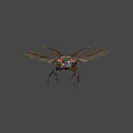 3D Render Of Large Horned Beetle With Spread Wings And Colorful Cube