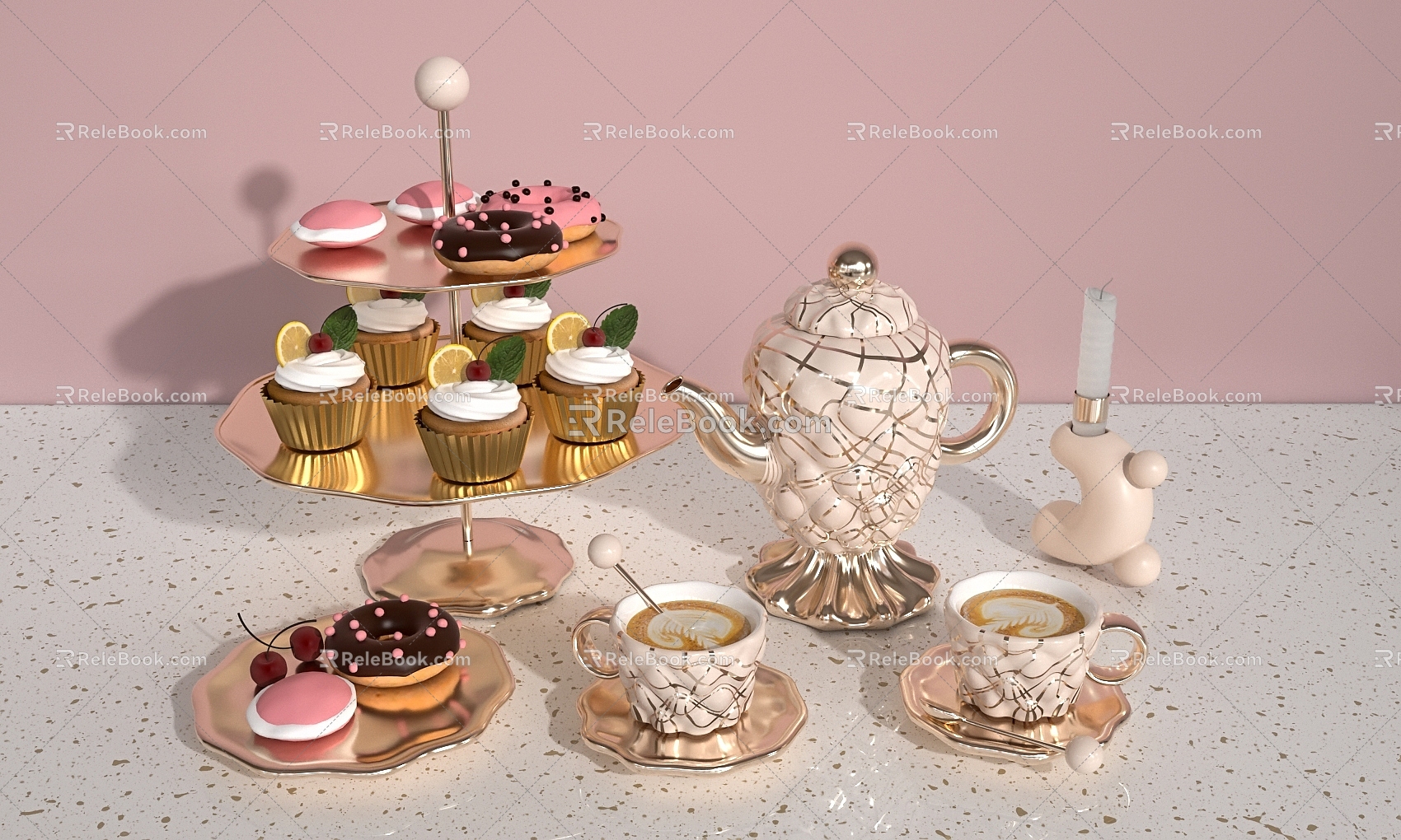 Modern cake tea set 3d model