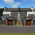 Traditional Chinese Semi Detached Villa With Two Story Glass Windows Balcony And Greenery
