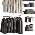 Organized Wardrobe With Hanging White T-Shirts Dark Sweaters Storage Boxes And Handbags