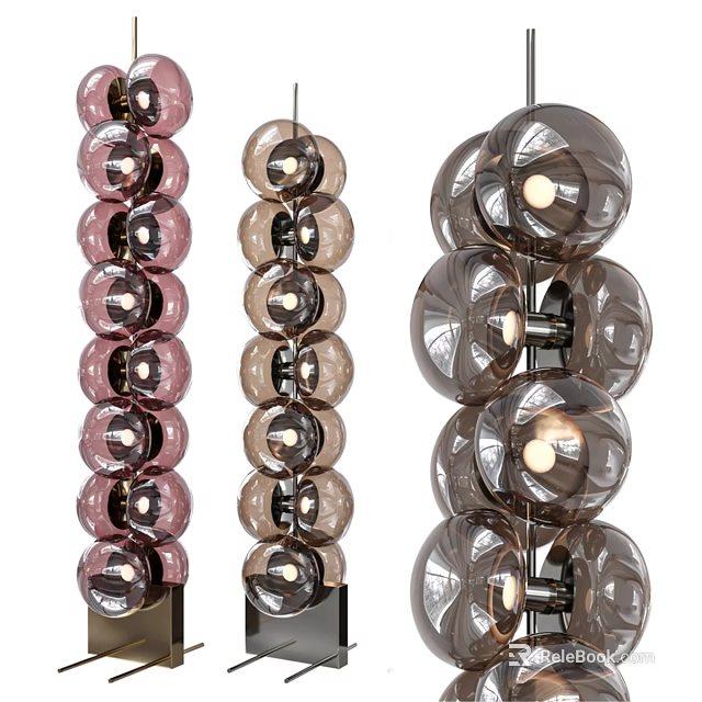 Modern Floor Lamp With Stacked Round Glass Balls In Pink Brown Gray Hues 3d model 