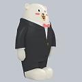 Cute Cartoon Bear Character Wearing Black Suit With Pink Bow Tie