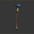 Mushroom Shaped Wooden Lamp Post With Blue Cap Yellow Spots Glowing Particles And Green Grass