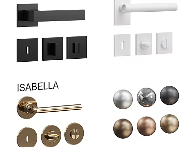 Assortment of Door Handles in Various Styles and Colors Including Black White Gold and Silver 3d model