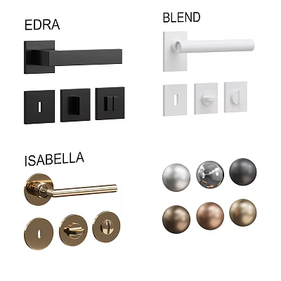 Assortment of Door Handles in Various Styles and Colors Including Black White Gold and Silver 3d model
