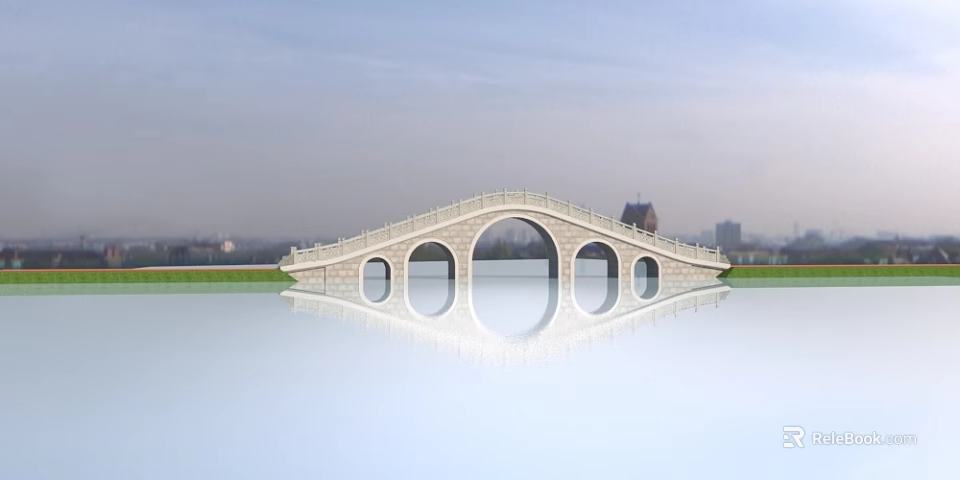 Scenic Stone Arch Bridge With Reflections Over Calm Water And Natural Surroundings 3d model 