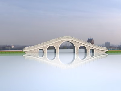 Scenic Stone Arch Bridge With Reflections Over Calm Water And Natural Surroundings 3d model