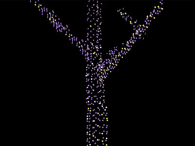 Tree Shaped Decorative Lights With Purple And Yellow Bulbs On Black Background 3d model