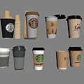 Various Disposable Coffee Cups With Starbucks Logo Stacked Lids And Designs