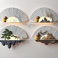 Fan Shaped Wall Decor With Mountain Tree Moon Deer And Pine Cone Designs 3d model